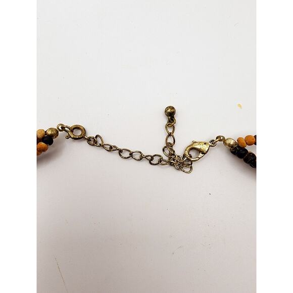 Vintage 80s Brown Wood Beaded Multi Layer Necklace 16" - 19" Bronze Seed Bead - Picture 6 of 8